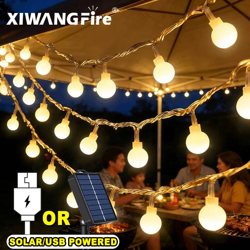 Outdoor Lighting For Camping - 3-10M Solar/USB/Battery String Lights, Fairy Globe