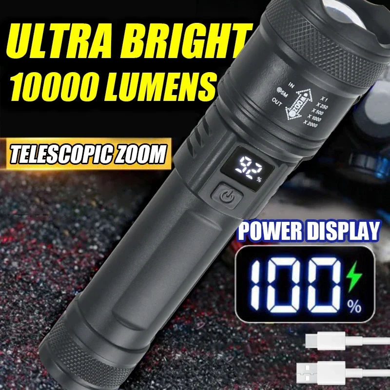 Outdoor Lighting Ideas - 9900LM Powerful LED Flashlight Battery Display