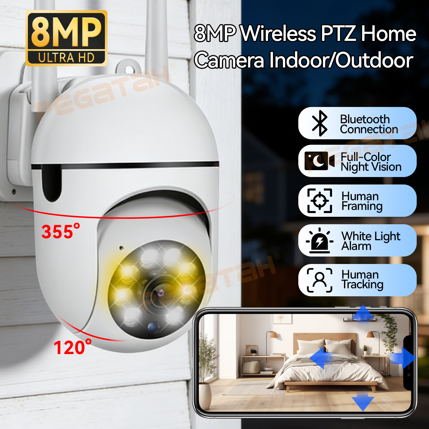 Outdoor Lighting Track - 8MP 2.4G Wifi IP CCTV Camera