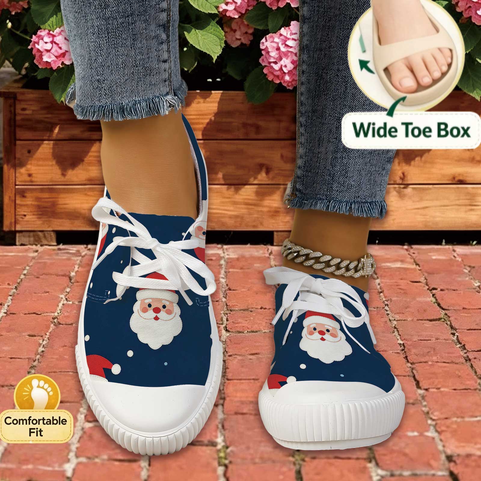 Women Santa Print Lace Up Casu - Outdoor Lighting Uplight ulasan dan harga