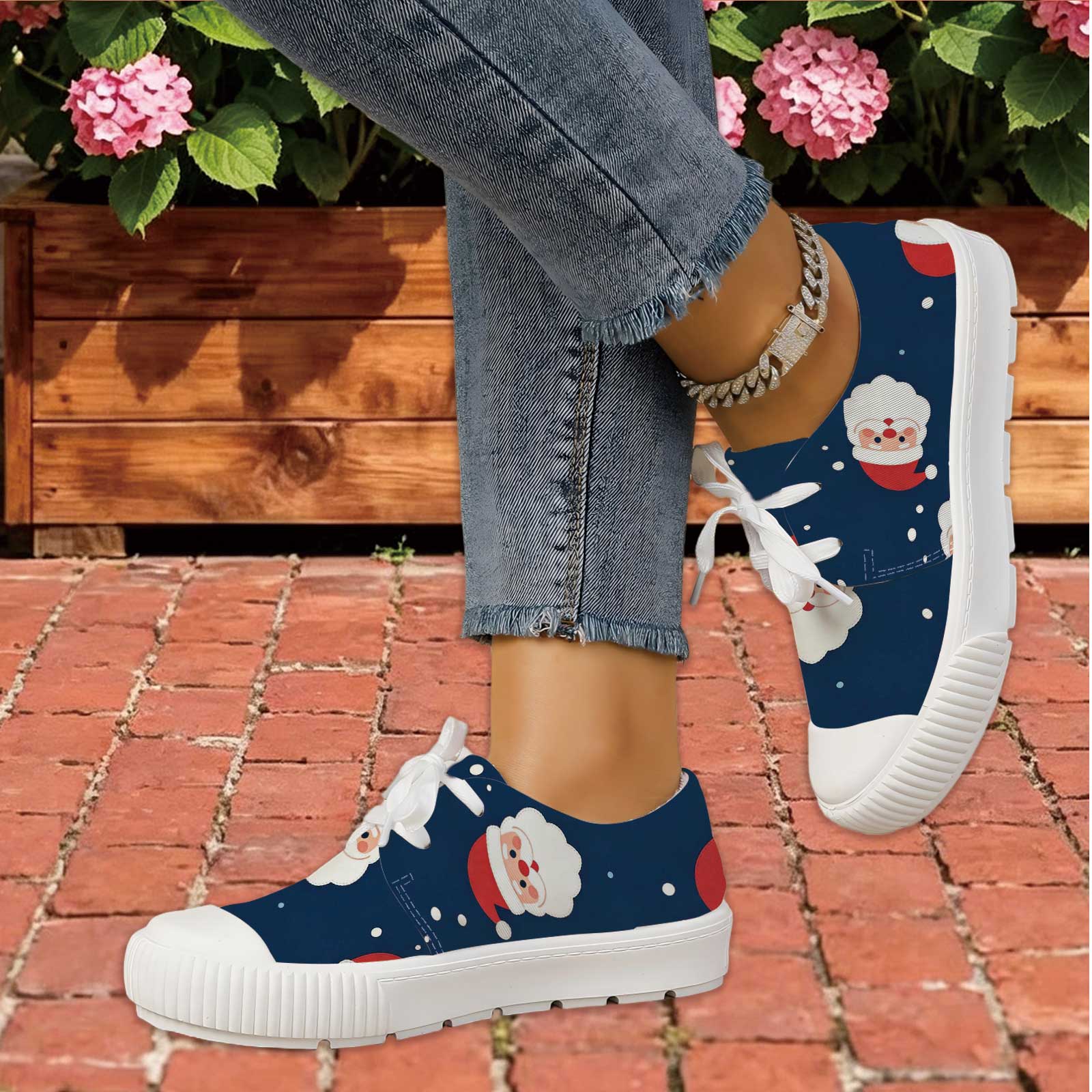 Women Santa Print Lace Up Casu - Outdoor Lighting Uplight ulasan dan harga